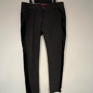 Alice + Olivia Grey Skinny Pants Black Faux Leather Tuxedo Stripe Distressed 12‎